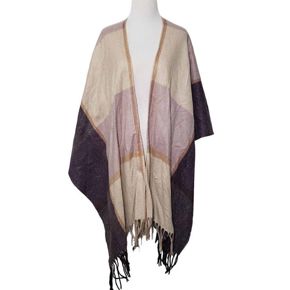 Woolrich Plaid Blanket Shawl Fringe Purple Sweater Womens One Size